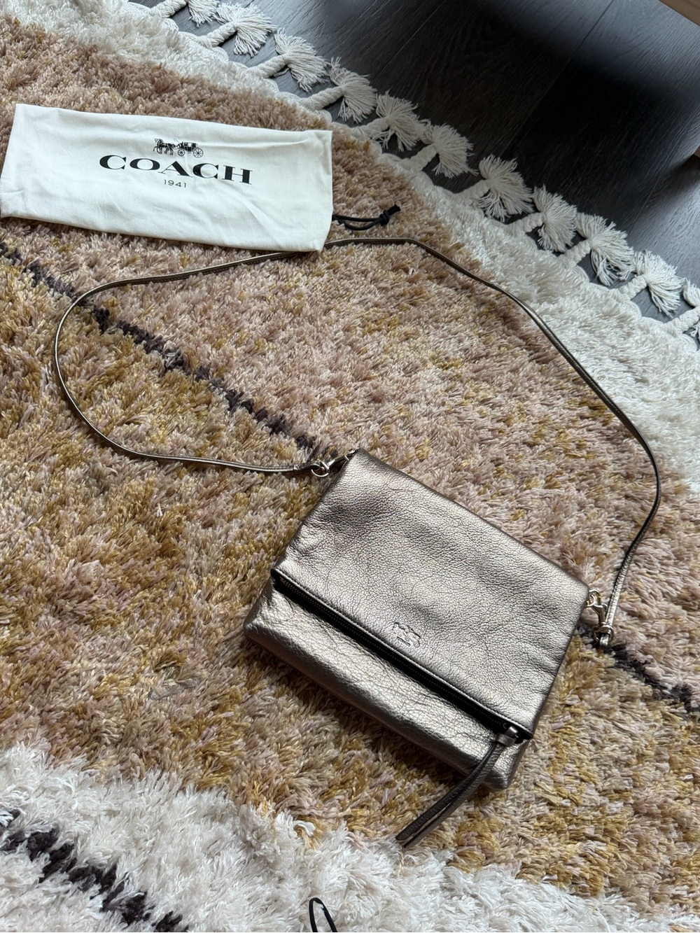 Coach Metallic Silver Crossbody with Zip Front